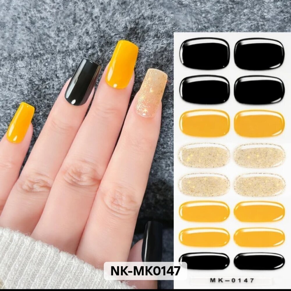 🖤 3/$12 Yellow, Black Gold Glitter Nail Polish Strips - No UV Needed Brand New